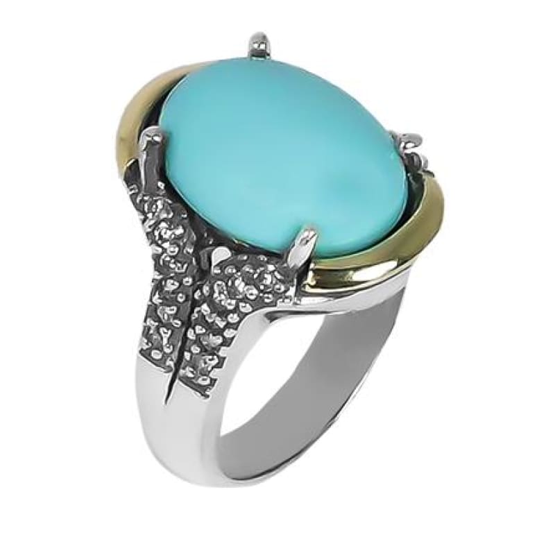 Anillo Oro y Plata piedra celeste colombiano - Metalli - 7 - Perfumisimo